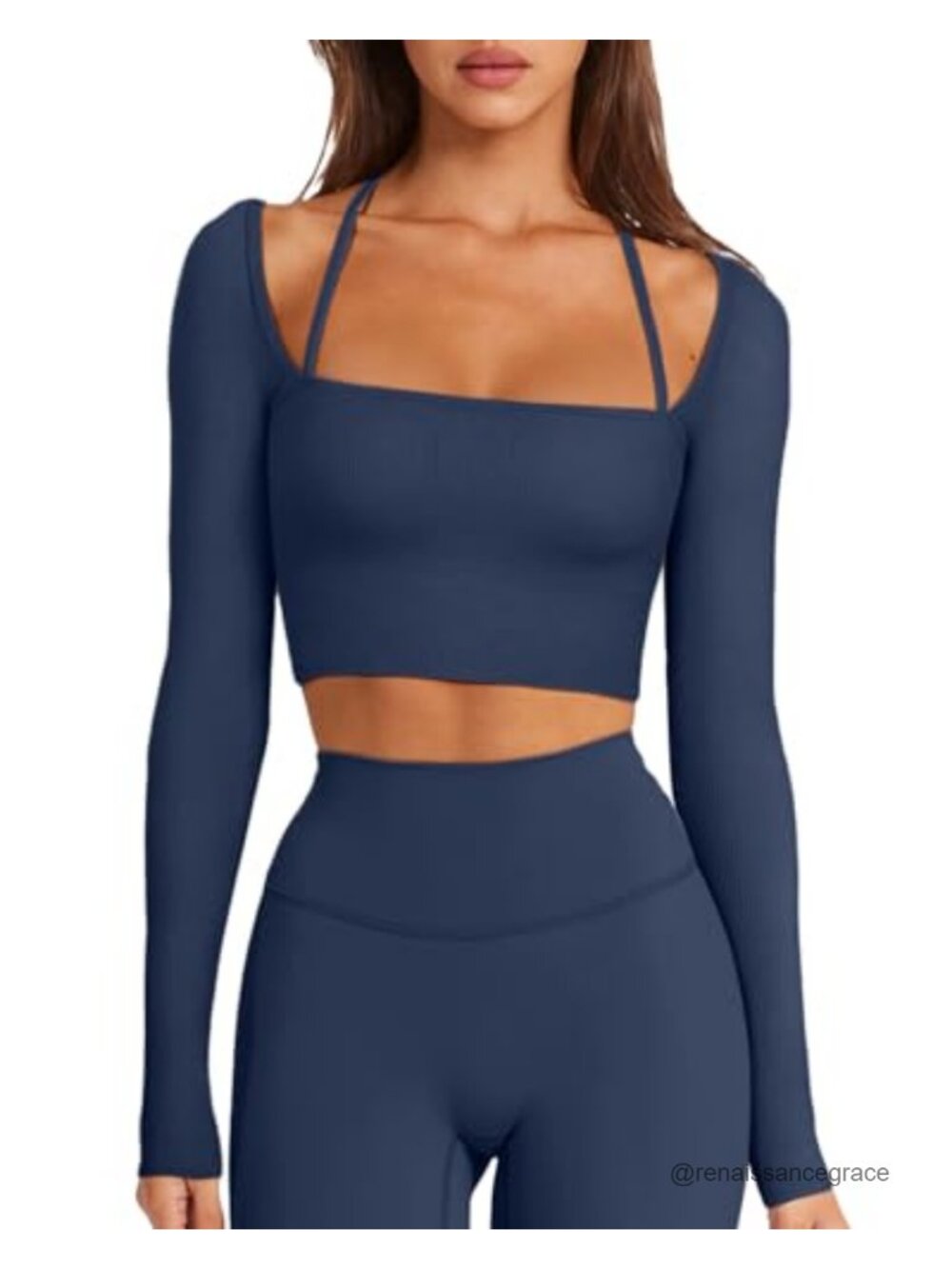 Seamless Halter Neck Crop Top Long Sleeve Slim Fit Workout Yoga Top